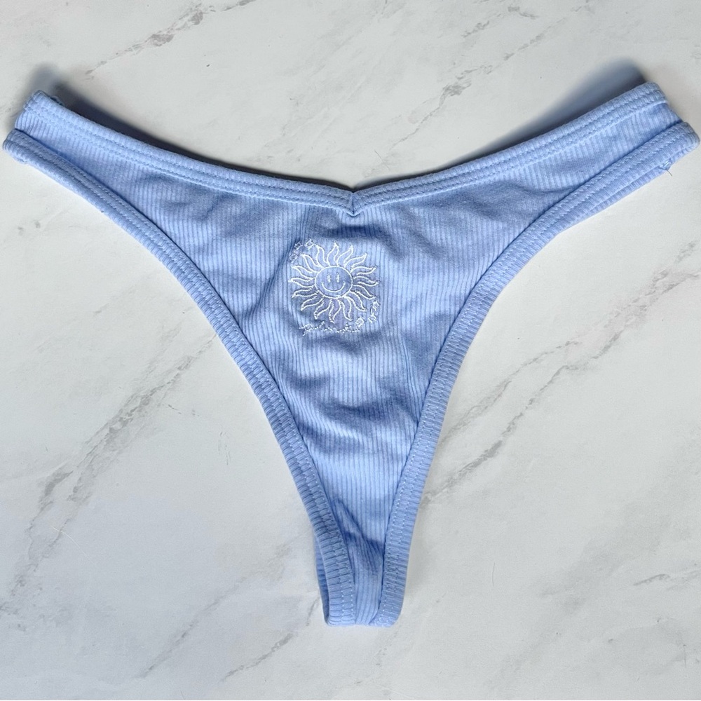 PINK • S • Baby Blue Light Blue Cotton Thong SUNflower Embroidery
